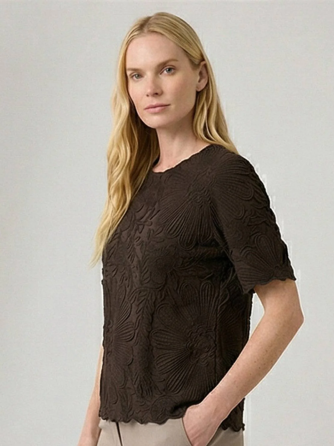 Floral Jacquard Pleated Top - Image 33