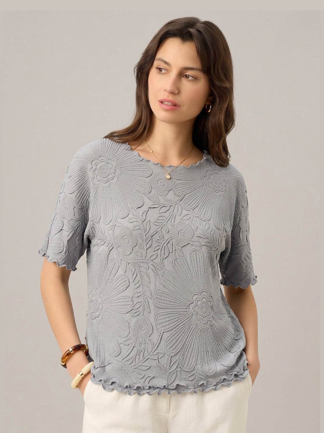 Floral Jacquard Pleated Top - Image 37