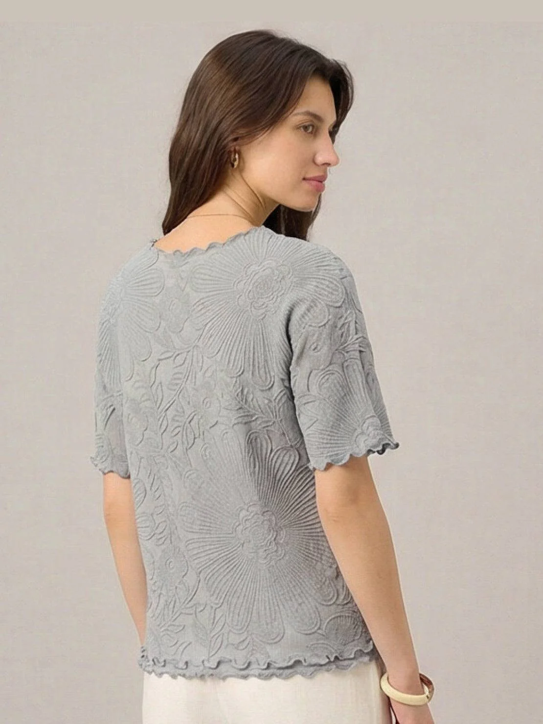 Floral Jacquard Pleated Top - Image 40