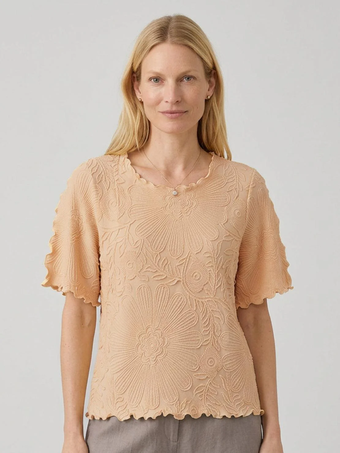 Floral Jacquard Pleated Top - Image 43