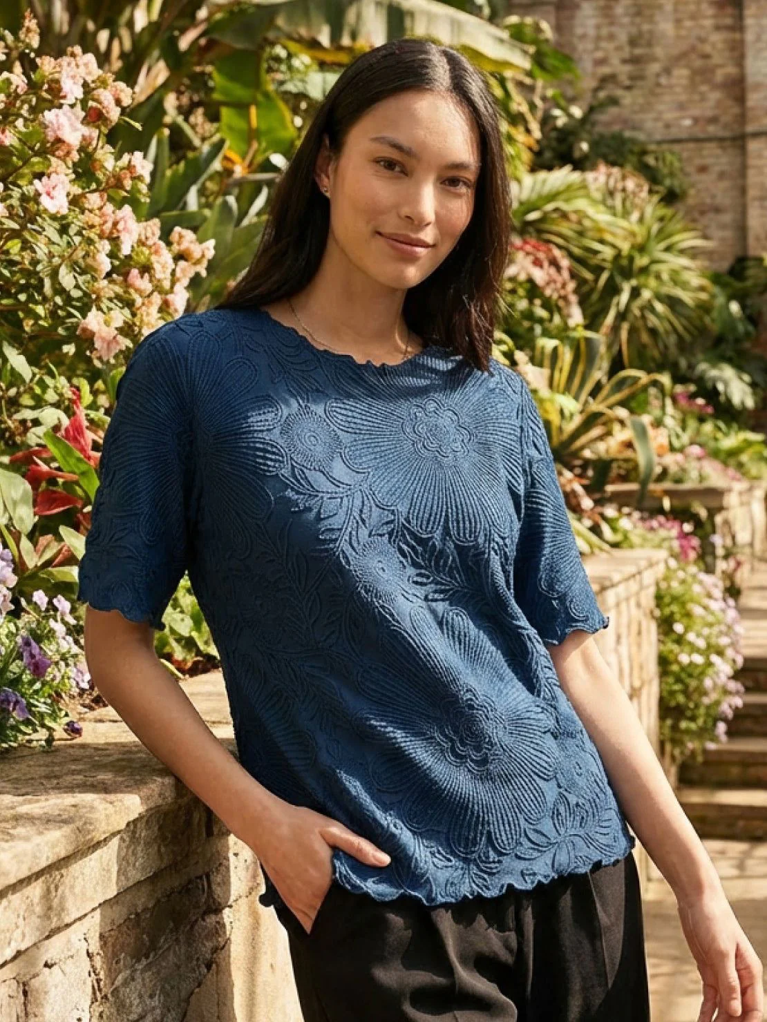 Floral Jacquard Pleated Top - Image 8