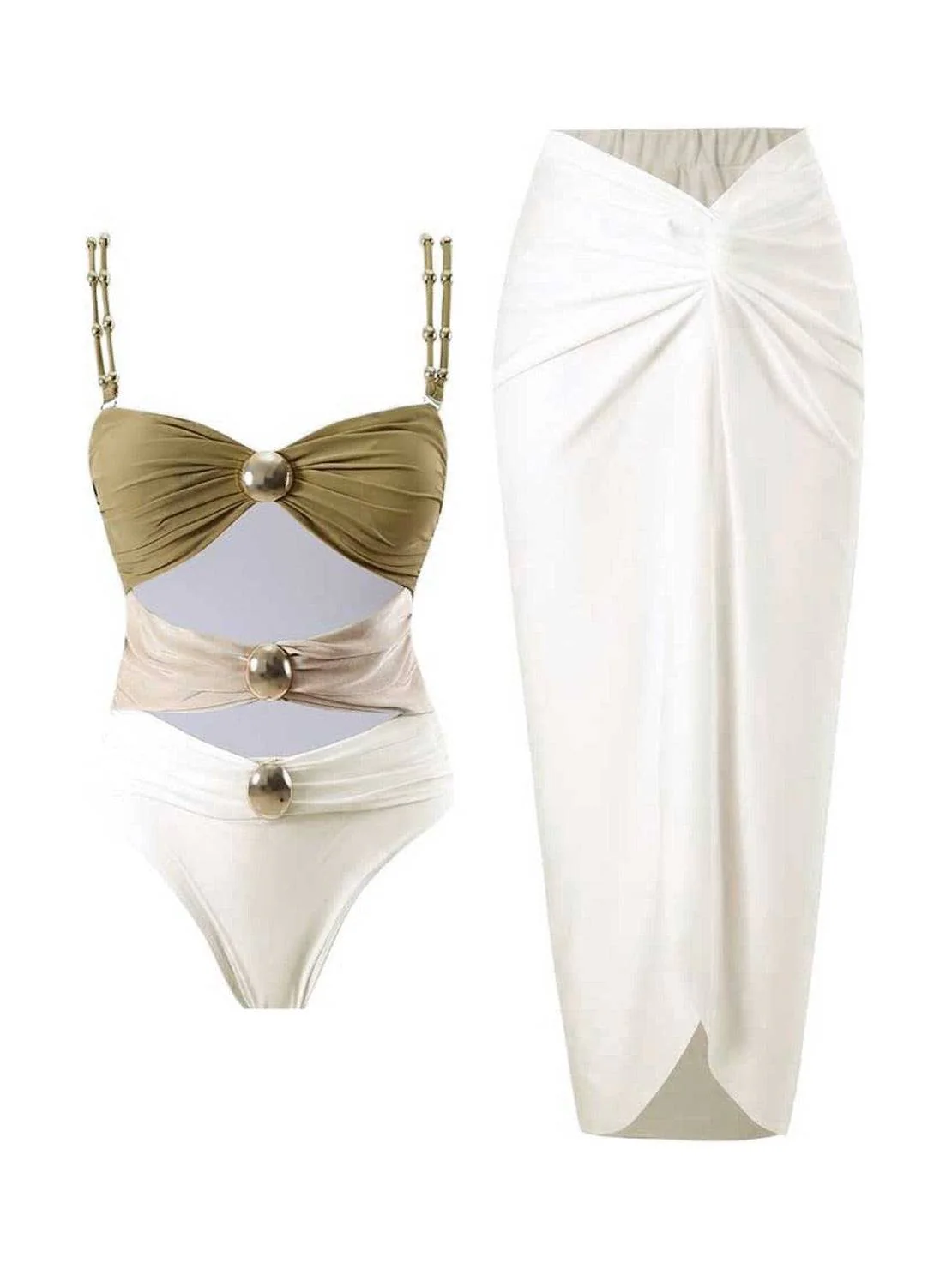Gold-Detail Cutout Swimsuit Set - Image 12