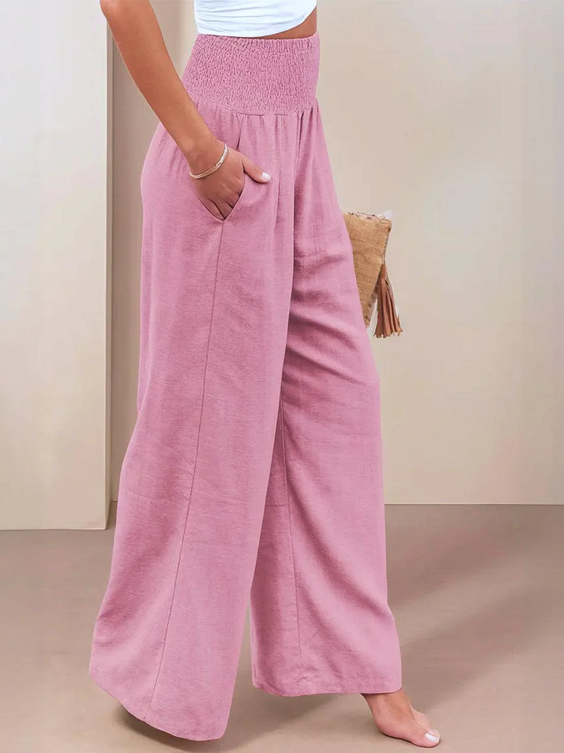 High-Waist Cotton Linen Palazzo Pants - Image 8