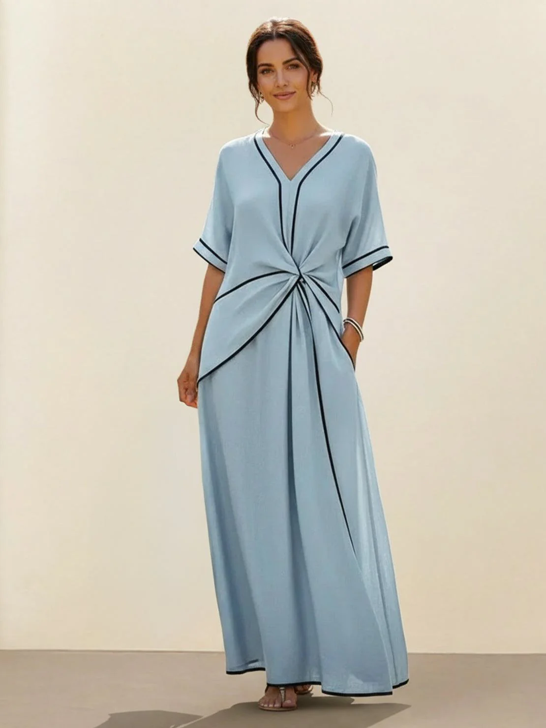 Knot-Waist Flowing Maxi Dress - Image 11