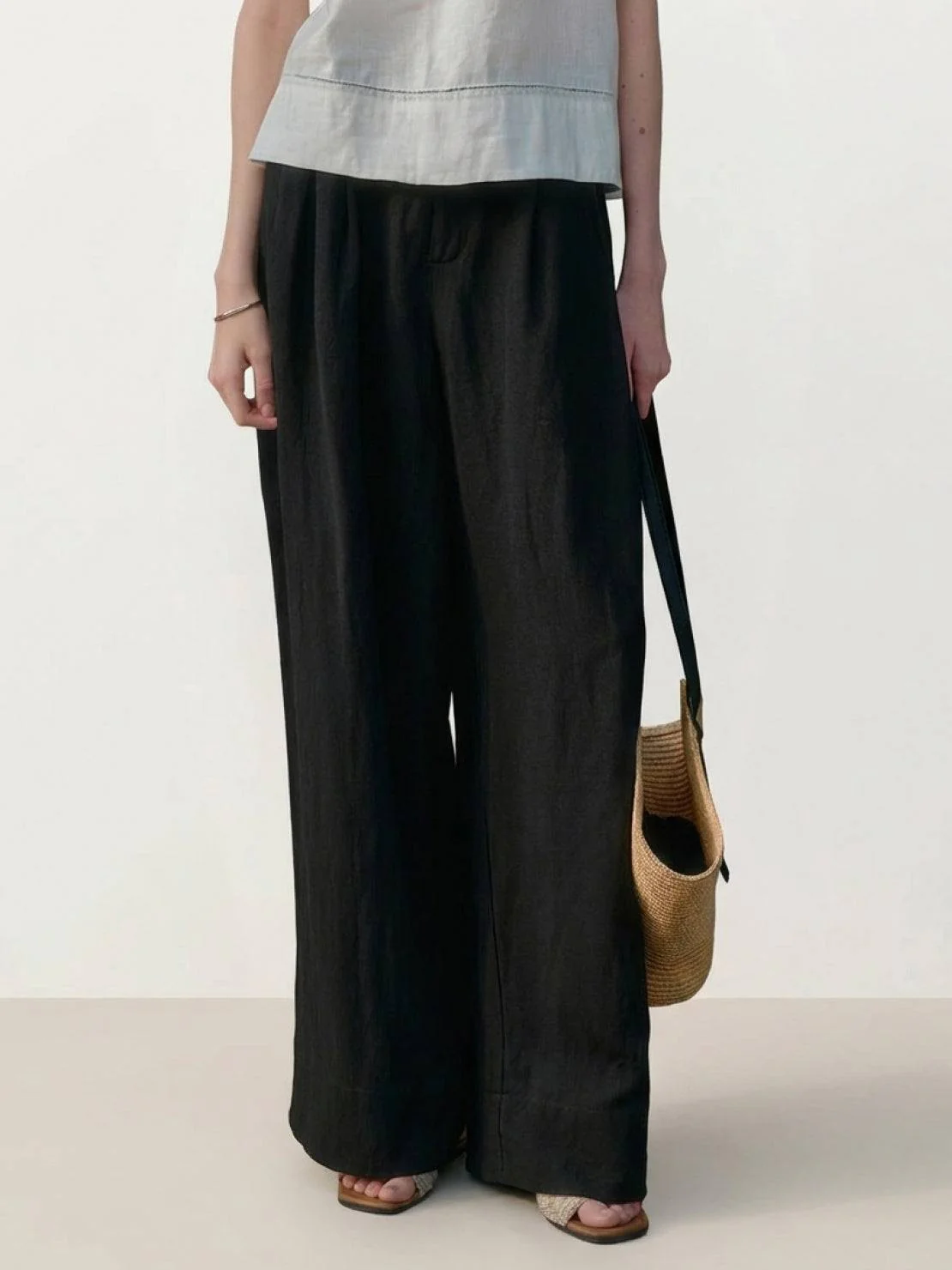Linen-Bamboo Pleated Wide-Leg Pants - Image 11
