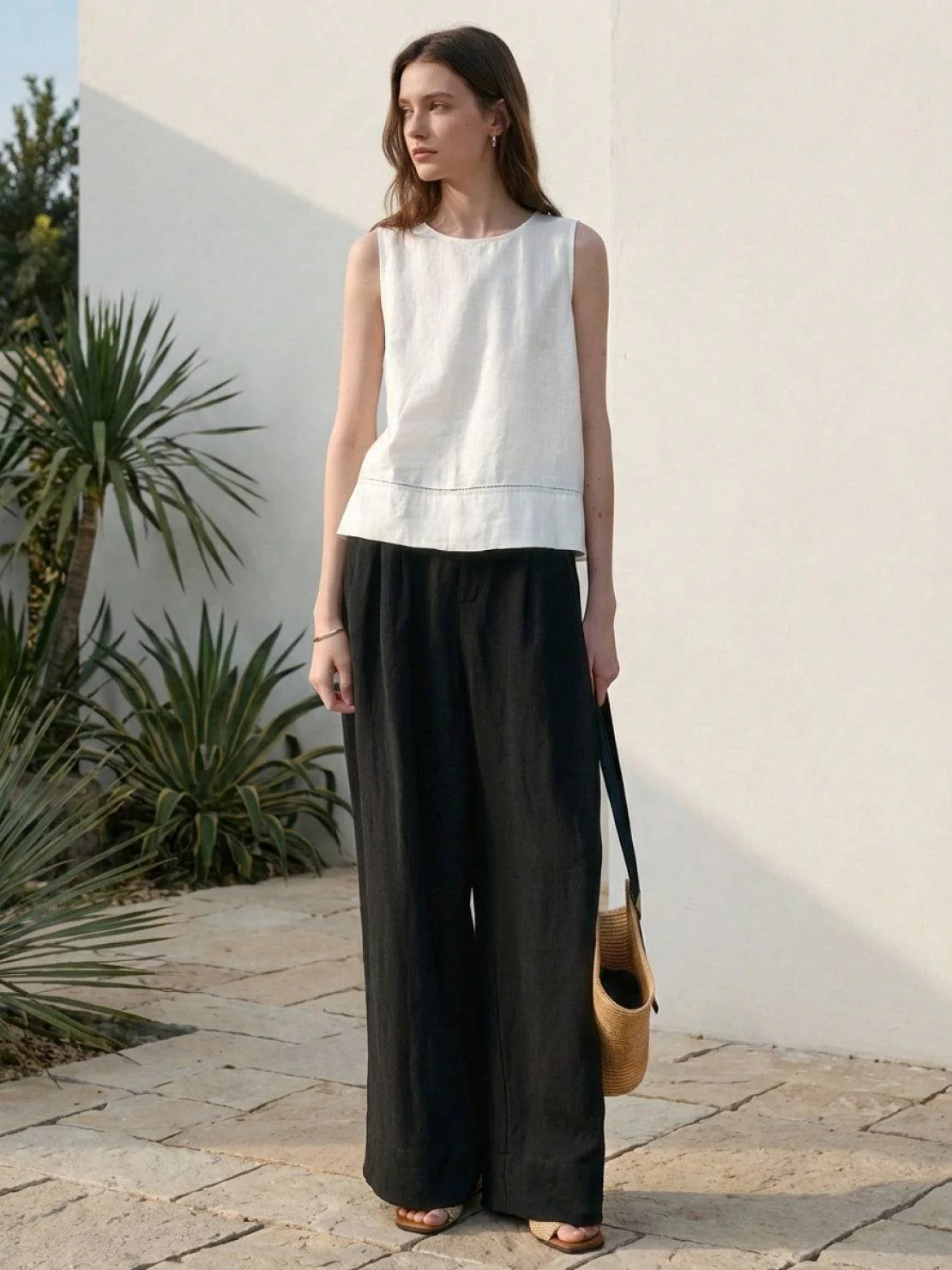 Linen-Bamboo Pleated Wide-Leg Pants - Image 12