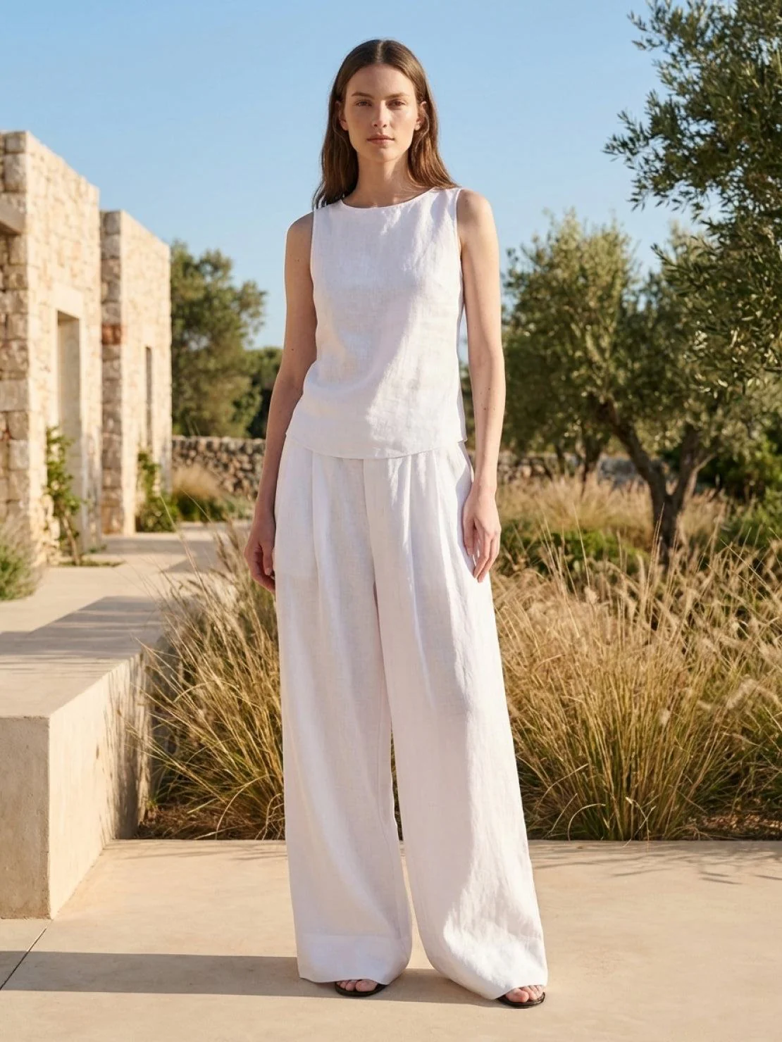 Linen-Bamboo Pleated Wide-Leg Pants - Image 7