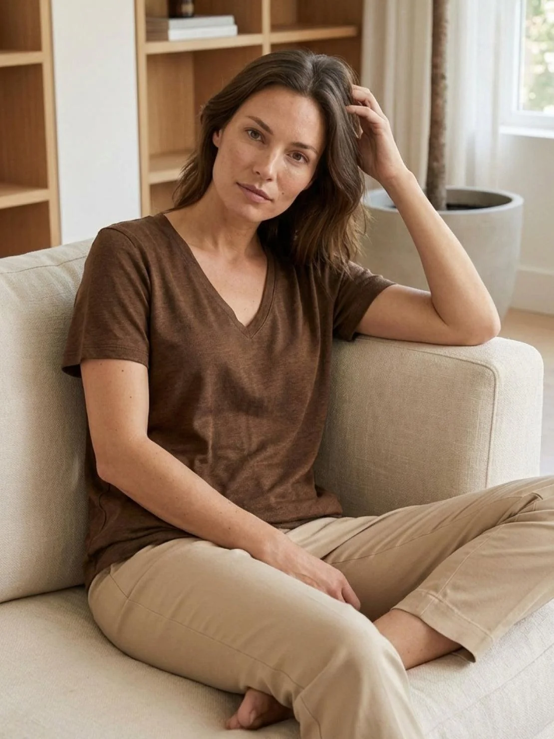 Linen-Bamboo V-Neck Tee - Image 17