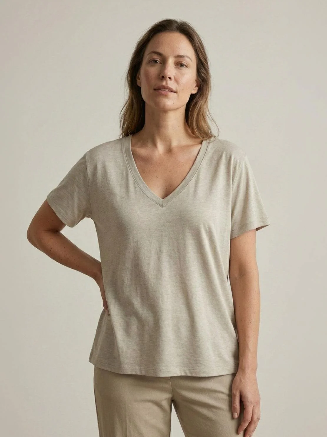 Linen-Bamboo V-Neck Tee - Image 21