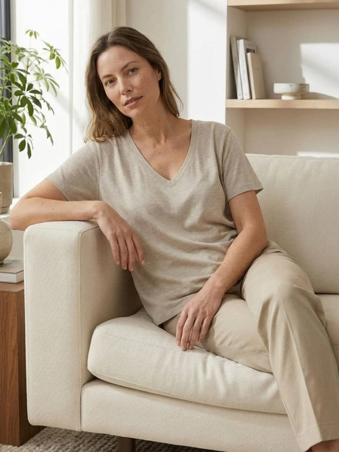 Linen-Bamboo V-Neck Tee - Image 22