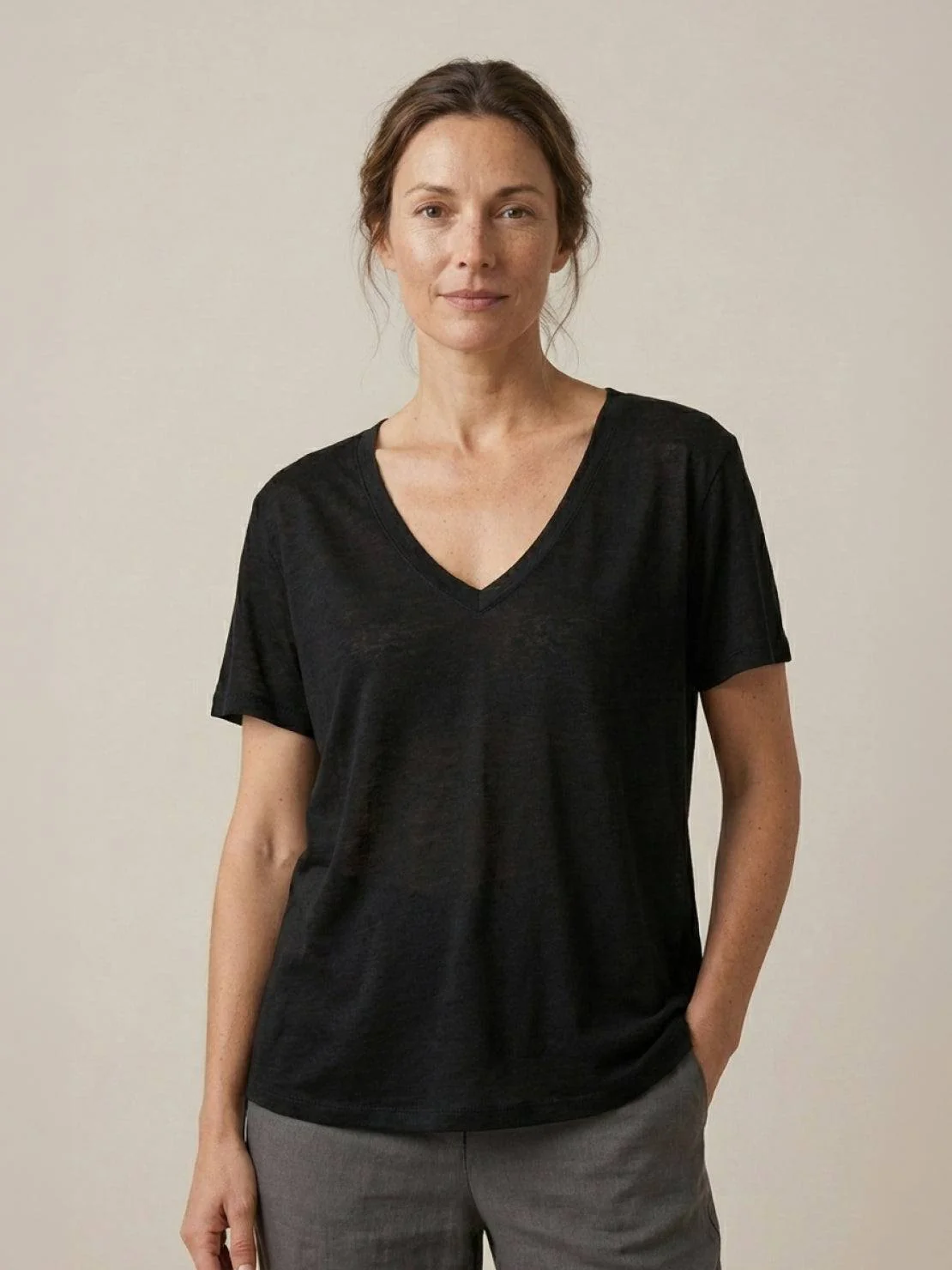 Linen-Bamboo V-Neck Tee - Image 26