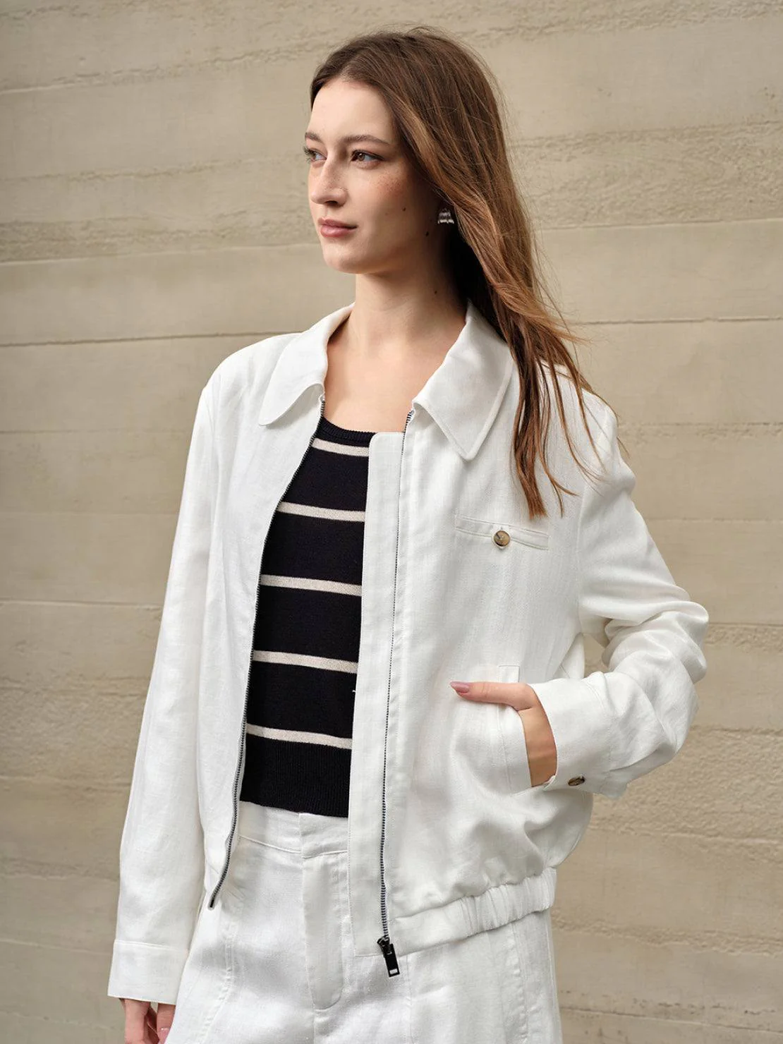 Linen-Lyocell Zip Bomber Jacket - Image 10