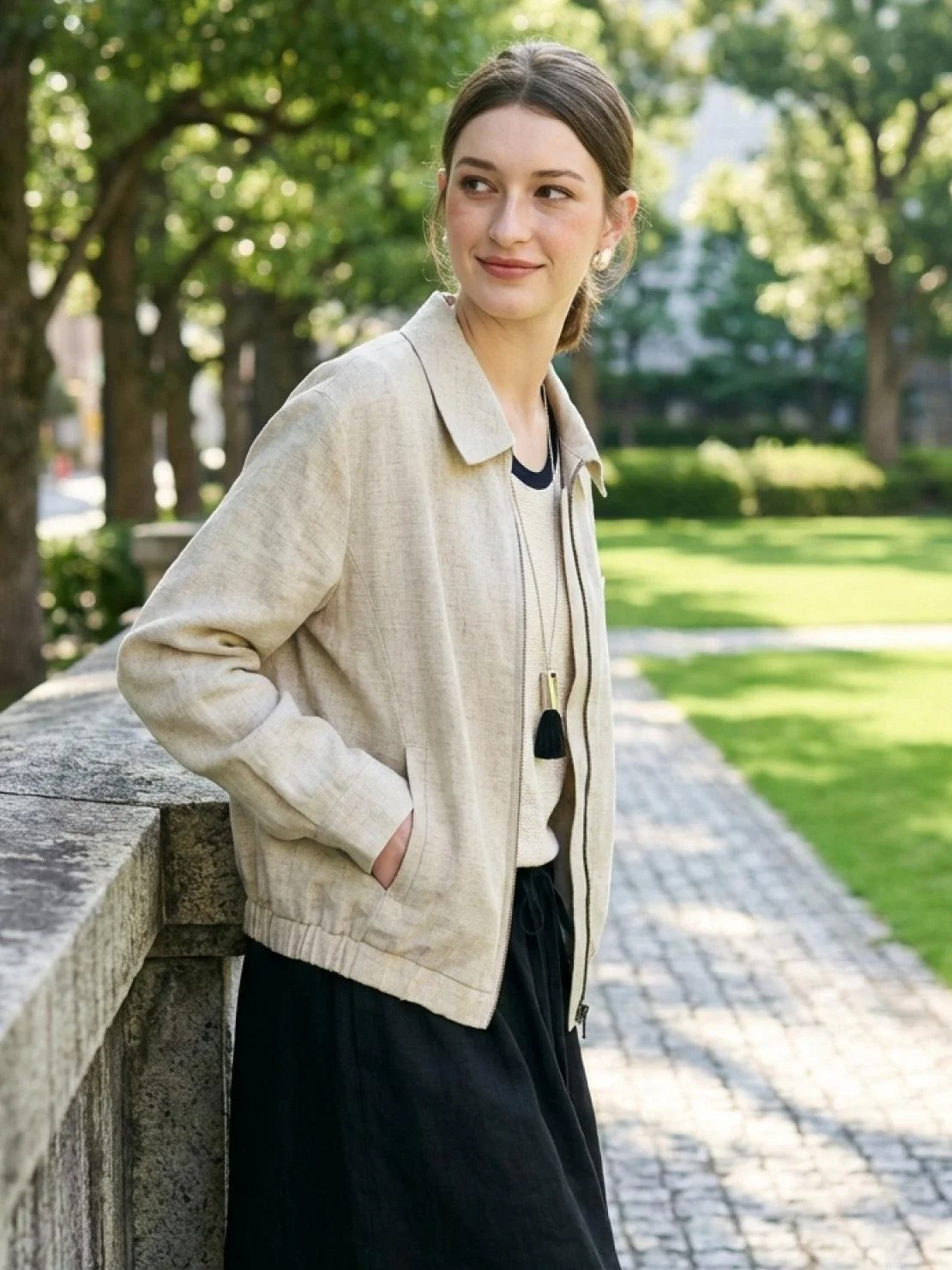 Linen-Lyocell Zip Bomber Jacket - Image 2