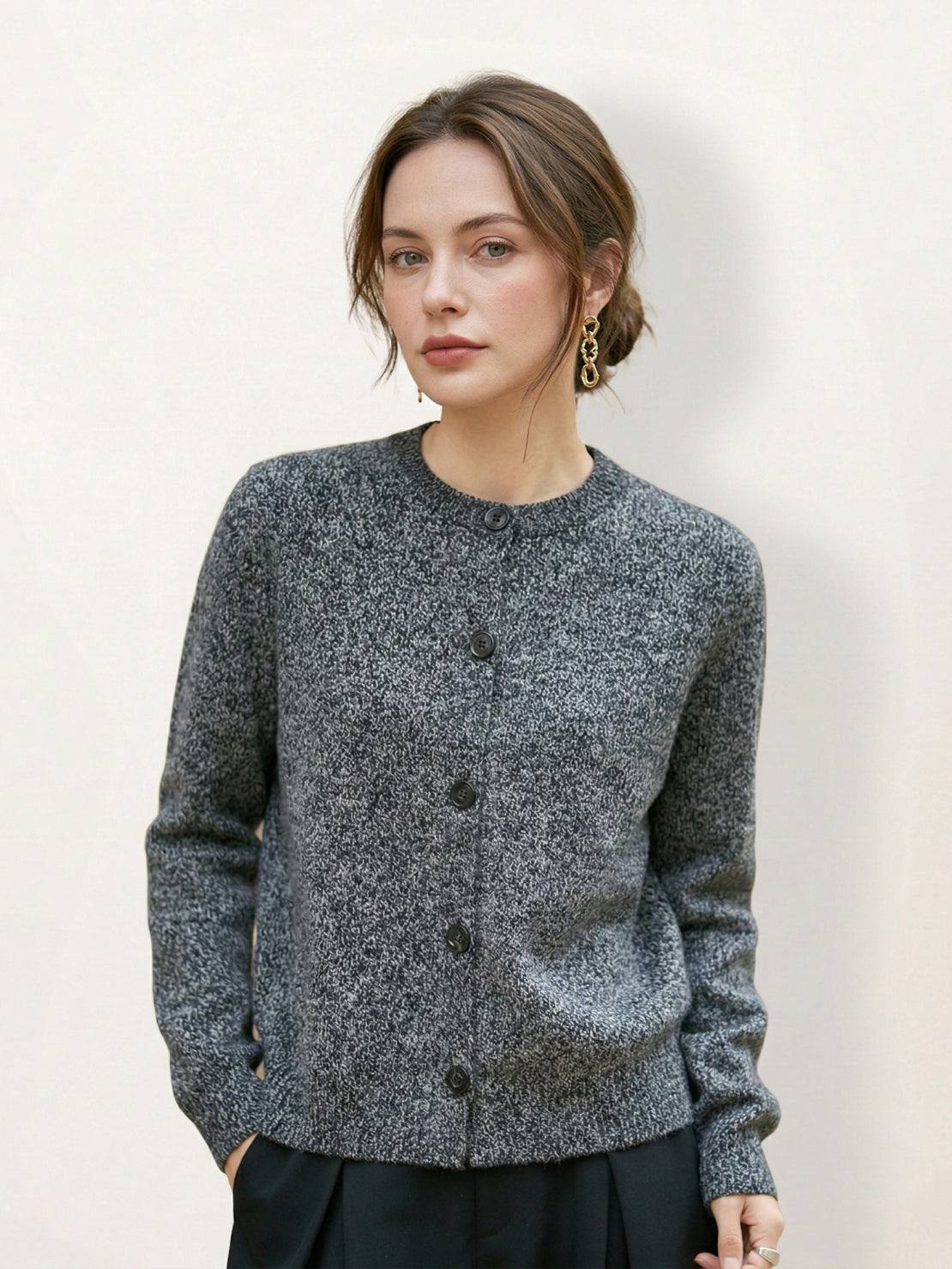 Marled Knit Merino Wool Cardigan - Image 16