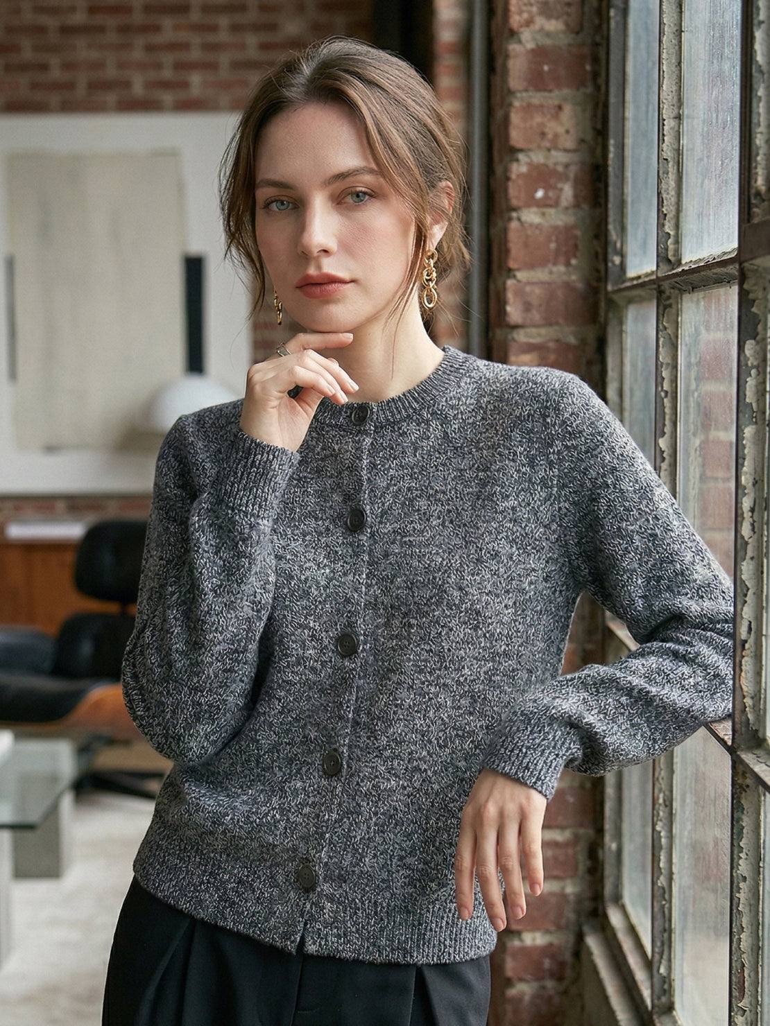 Marled Knit Merino Wool Cardigan - Image 17