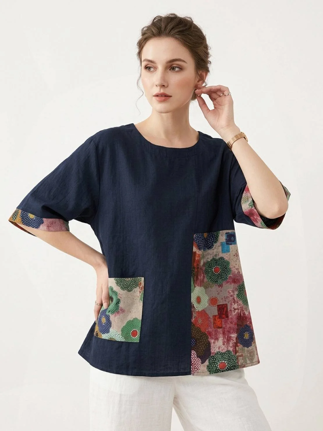 Oversized 100% Cotton Linen Floral Shirt - Image 11