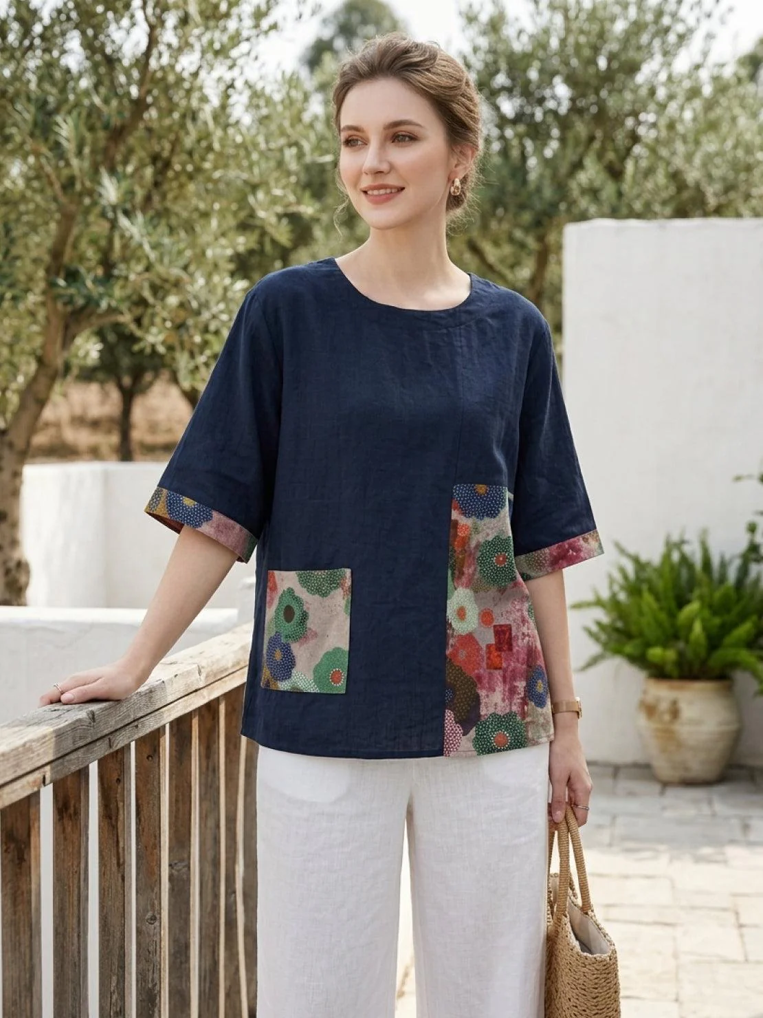 Oversized 100% Cotton Linen Floral Shirt - Image 12