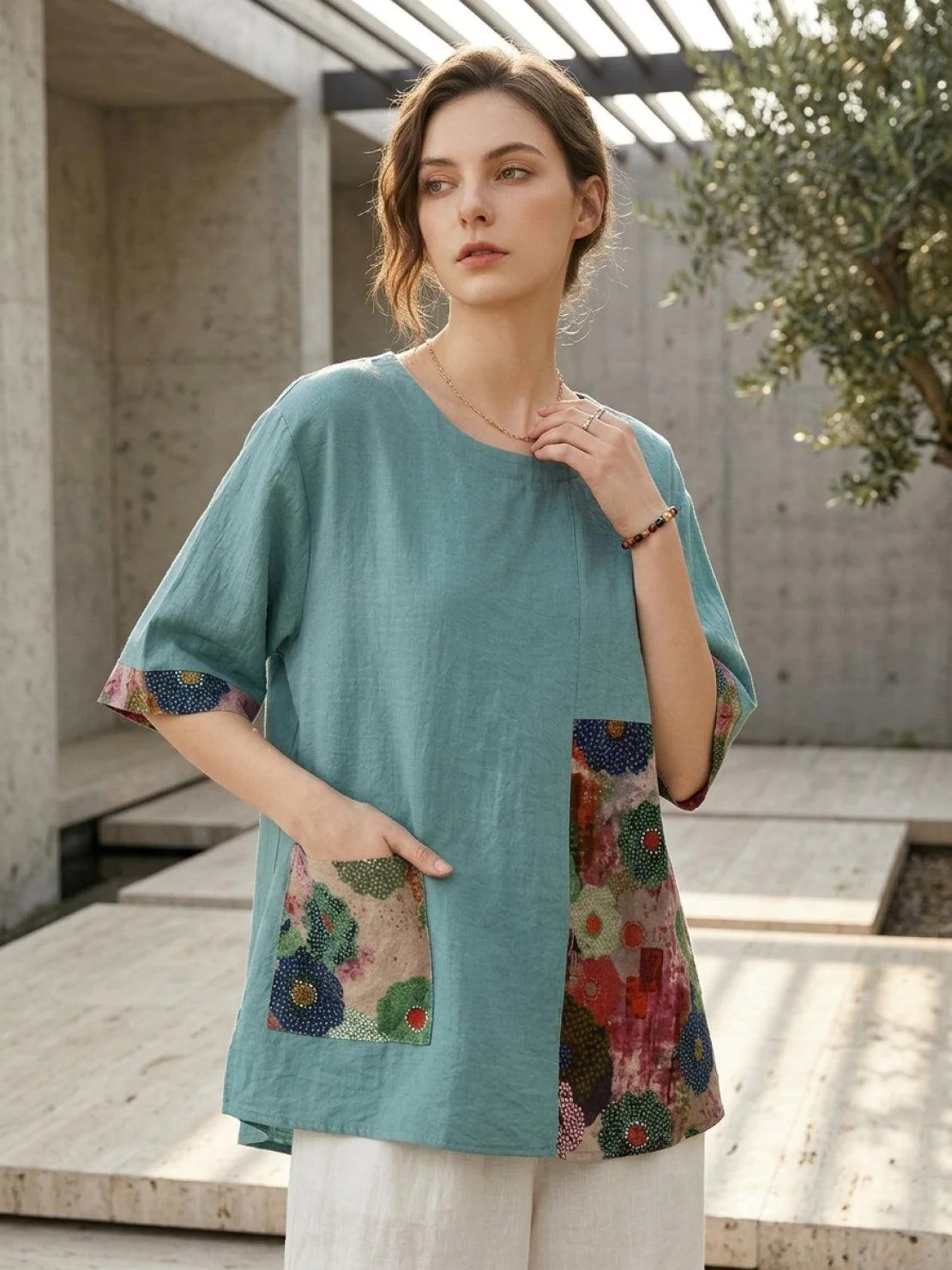 Oversized 100% Cotton Linen Floral Shirt - Image 17