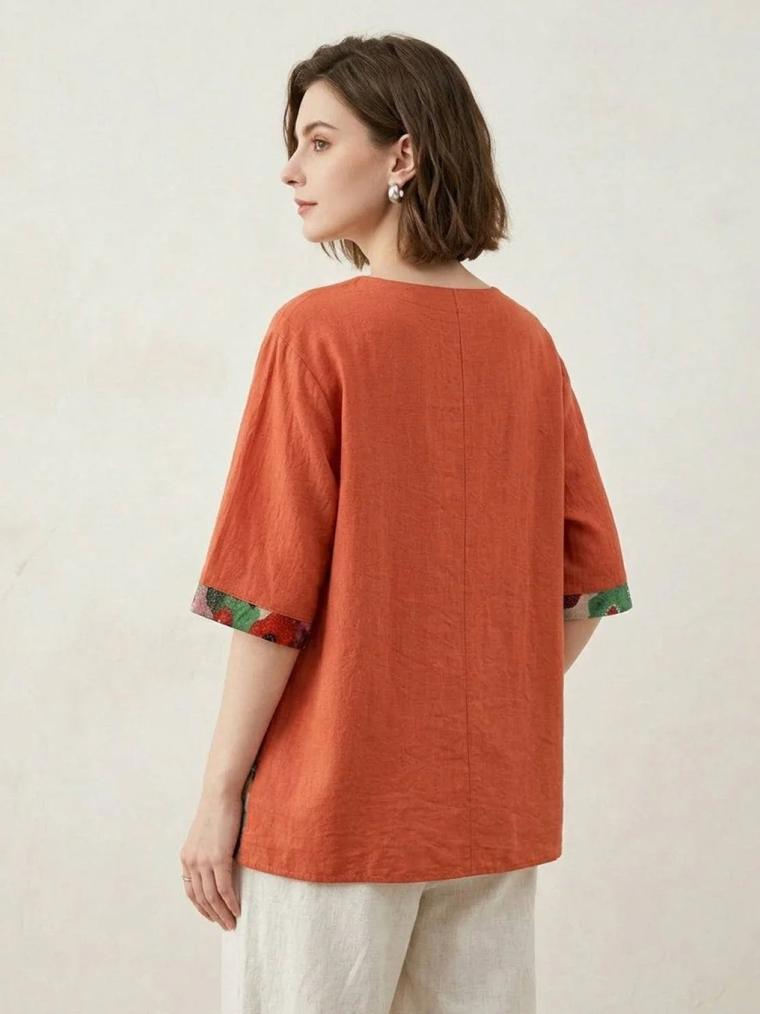 Oversized 100% Cotton Linen Floral Shirt - Image 3
