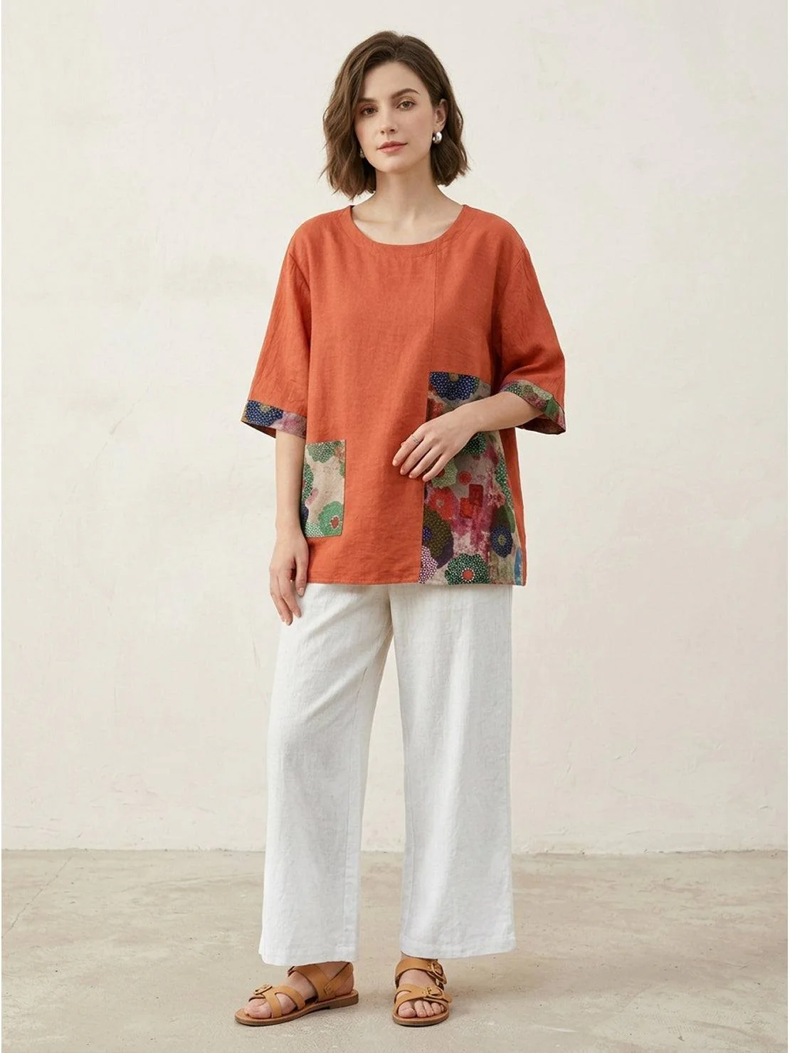 Oversized 100% Cotton Linen Floral Shirt - Image 4