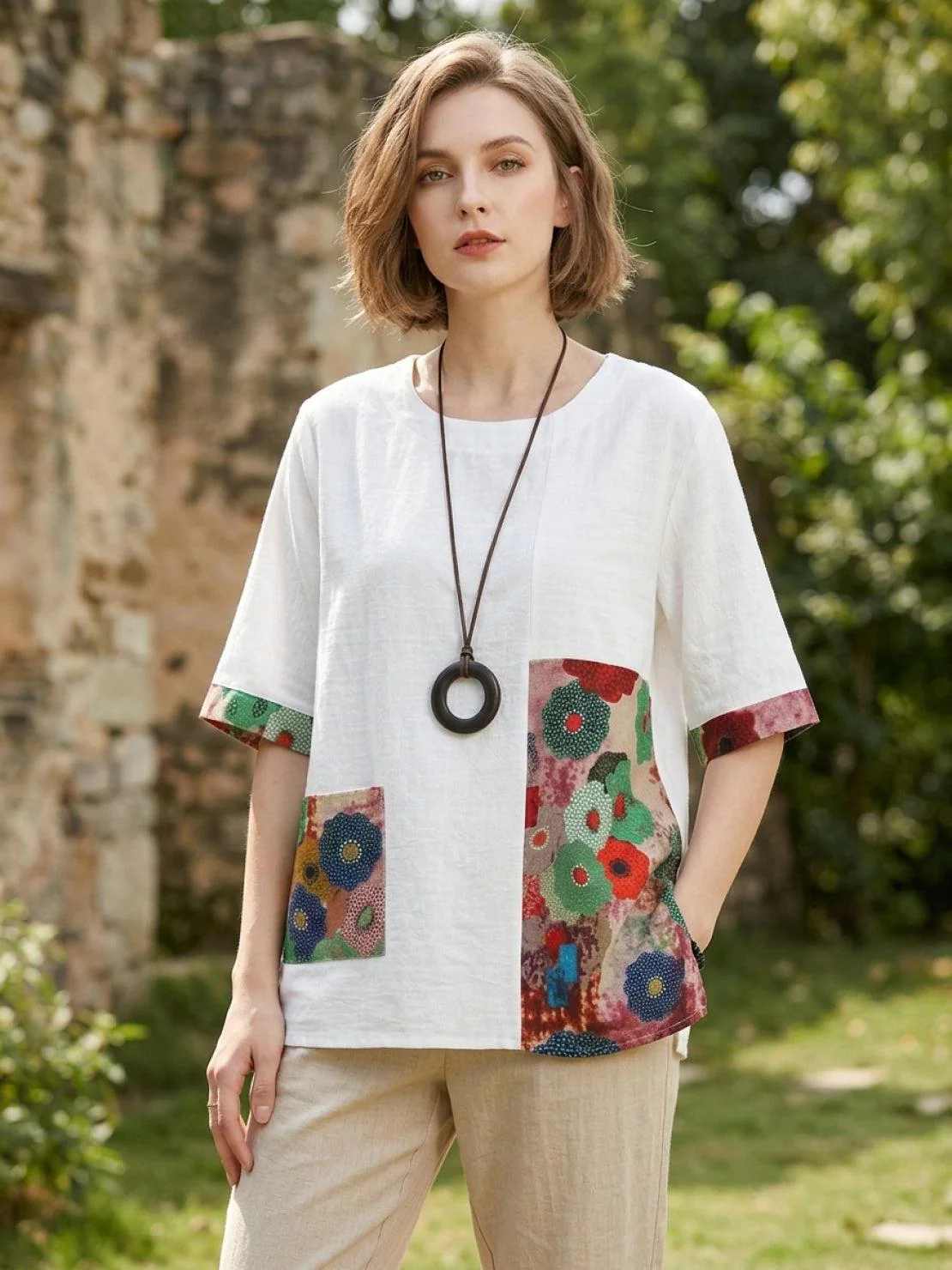 Oversized 100% Cotton Linen Floral Shirt - Image 7