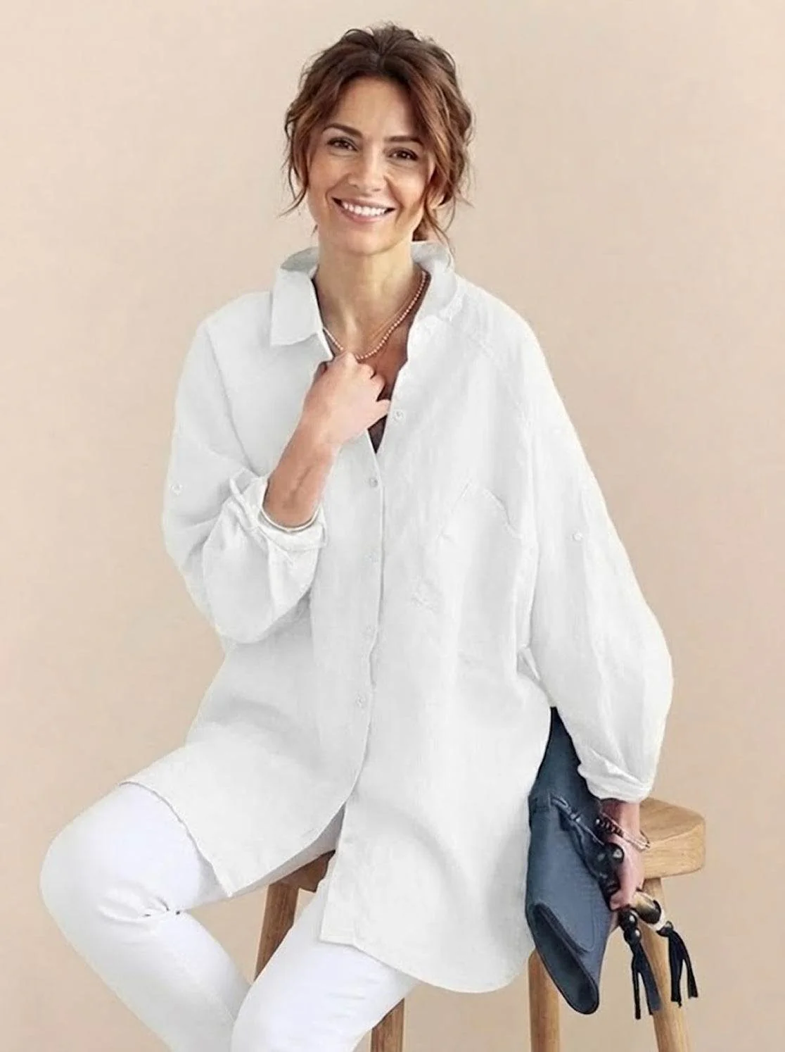 Oversized 100% Cotton Linen Shirt - Image 10