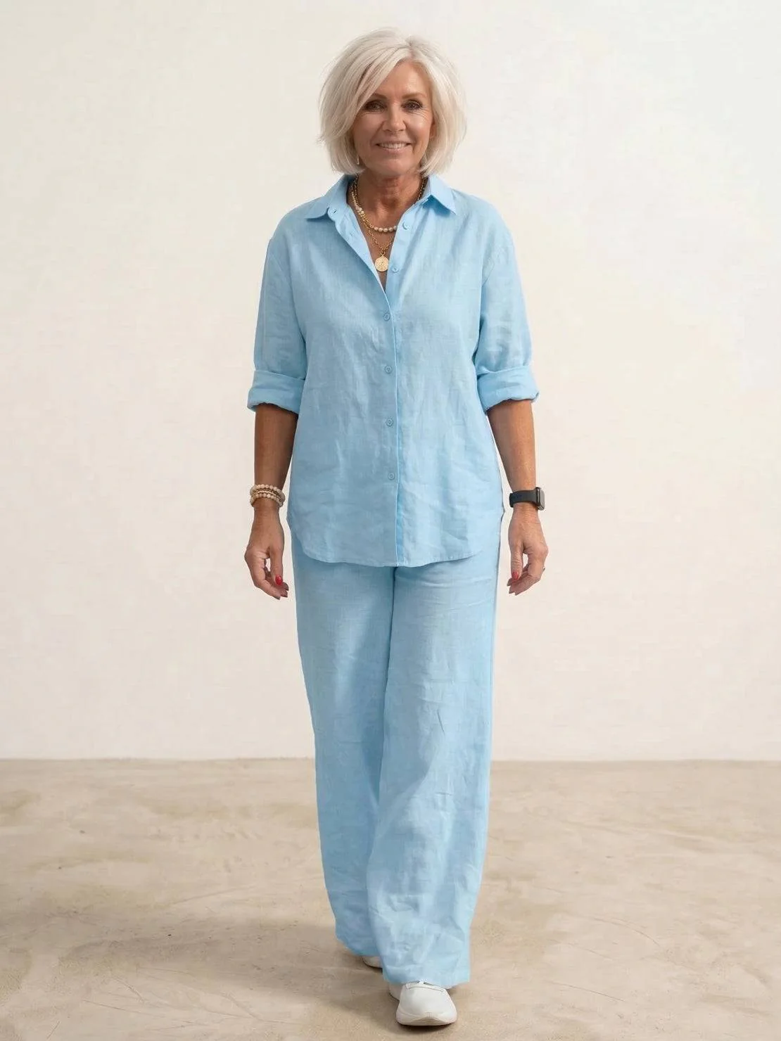 Oversized 100% Cotton Shirt and Wide-Leg Pants Co-ord Set - Image 56