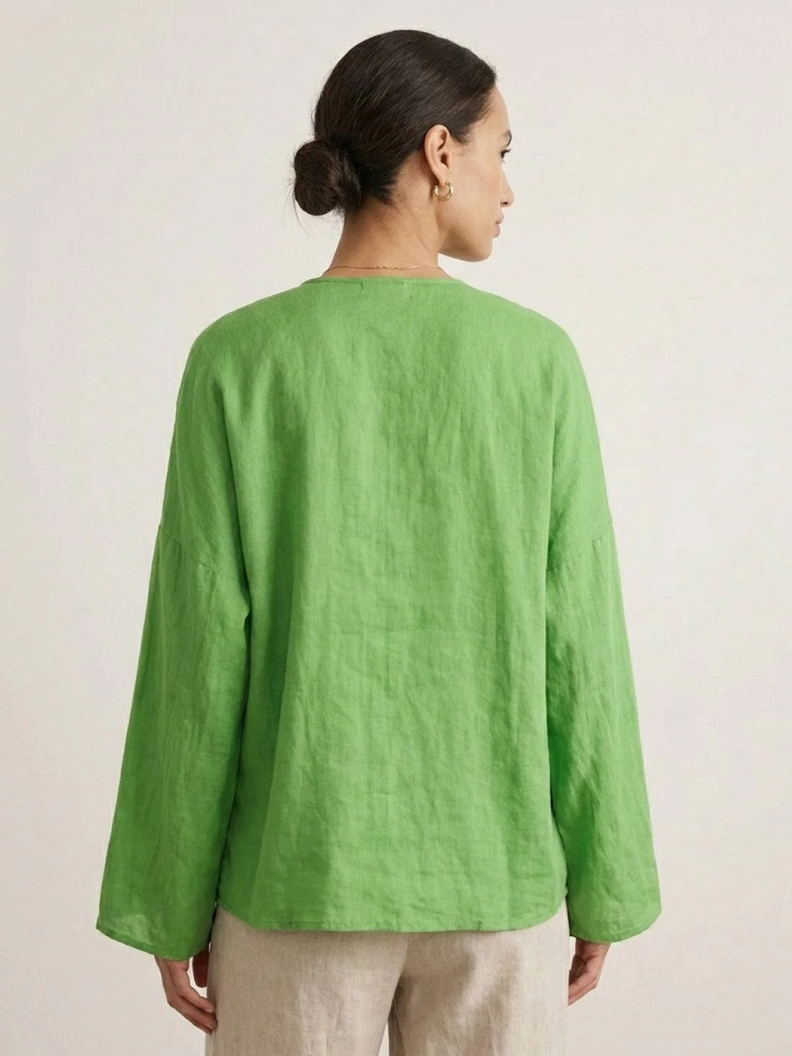 Oversized 100% Linen Frog-Button Blouse - Image 9