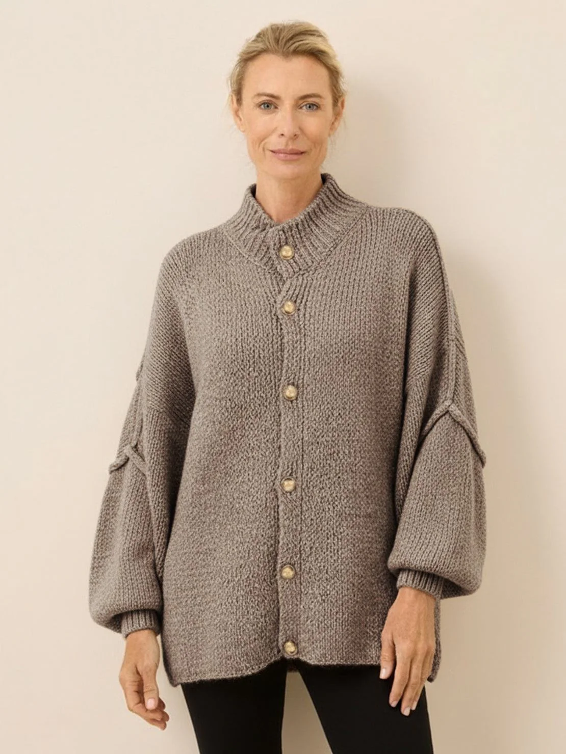 Oversized Button-Front Knit Cardigan