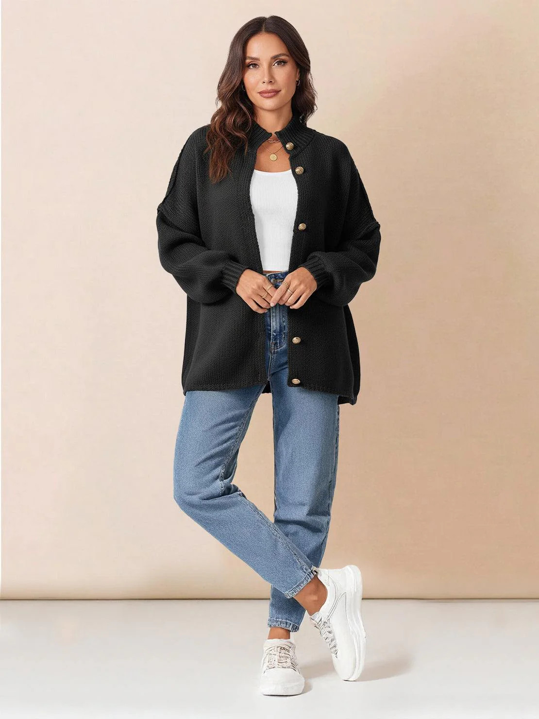 Oversized Button-Front Knit Cardigan - Image 10