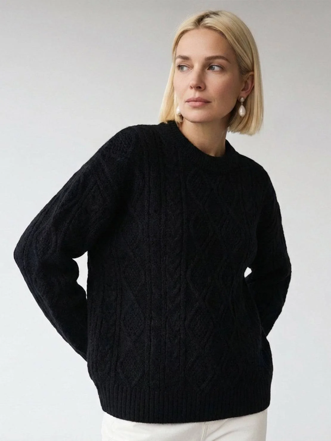 Oversized Cable-Knit Crewneck Sweater - Image 13