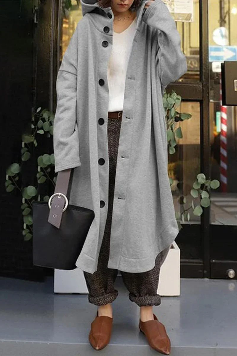 Oversized Everyday Buttoned Hooded Coat - Image 3