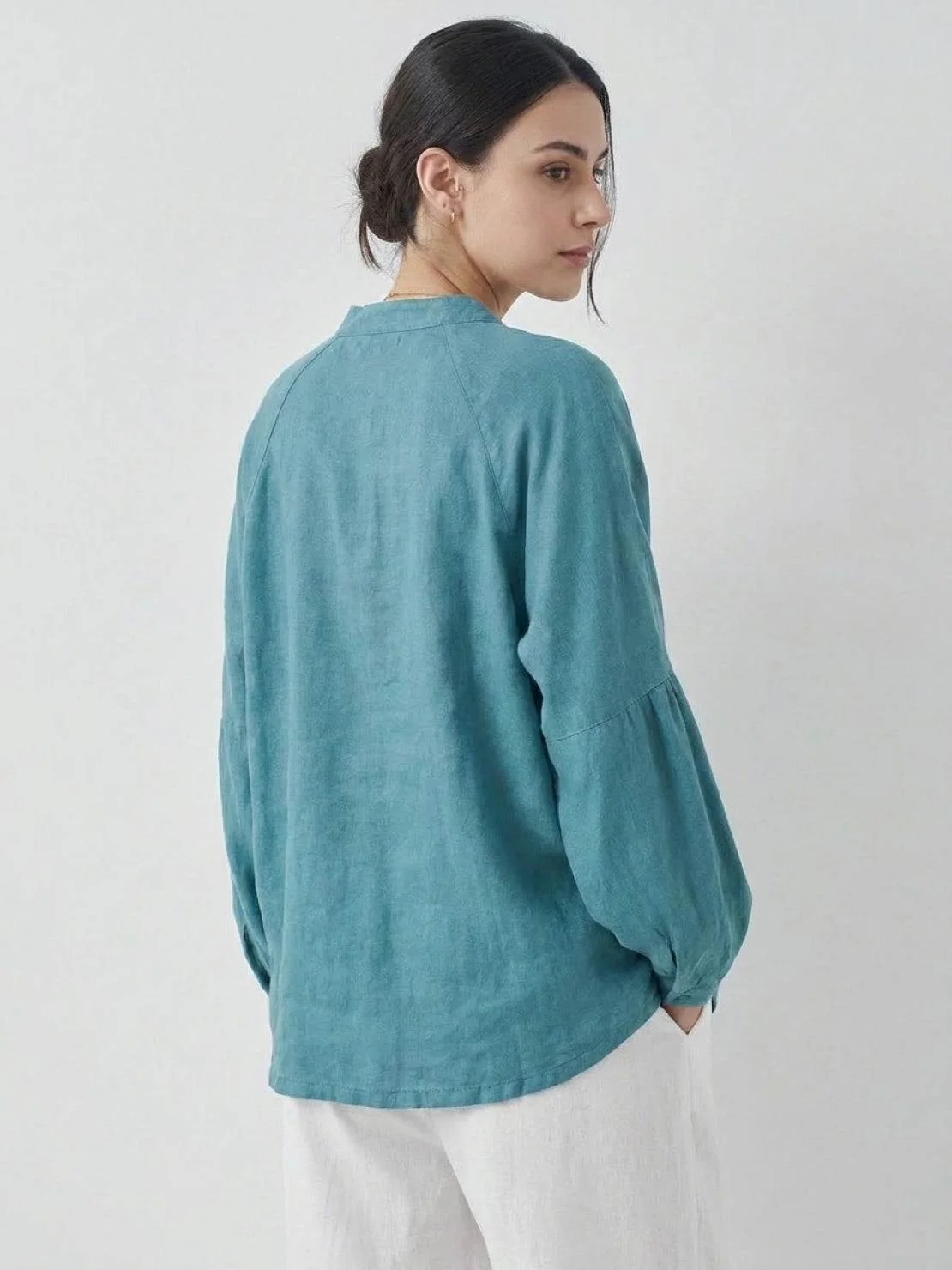 Oversized Linen-Cotton Tang Knot Blouse - Image 3