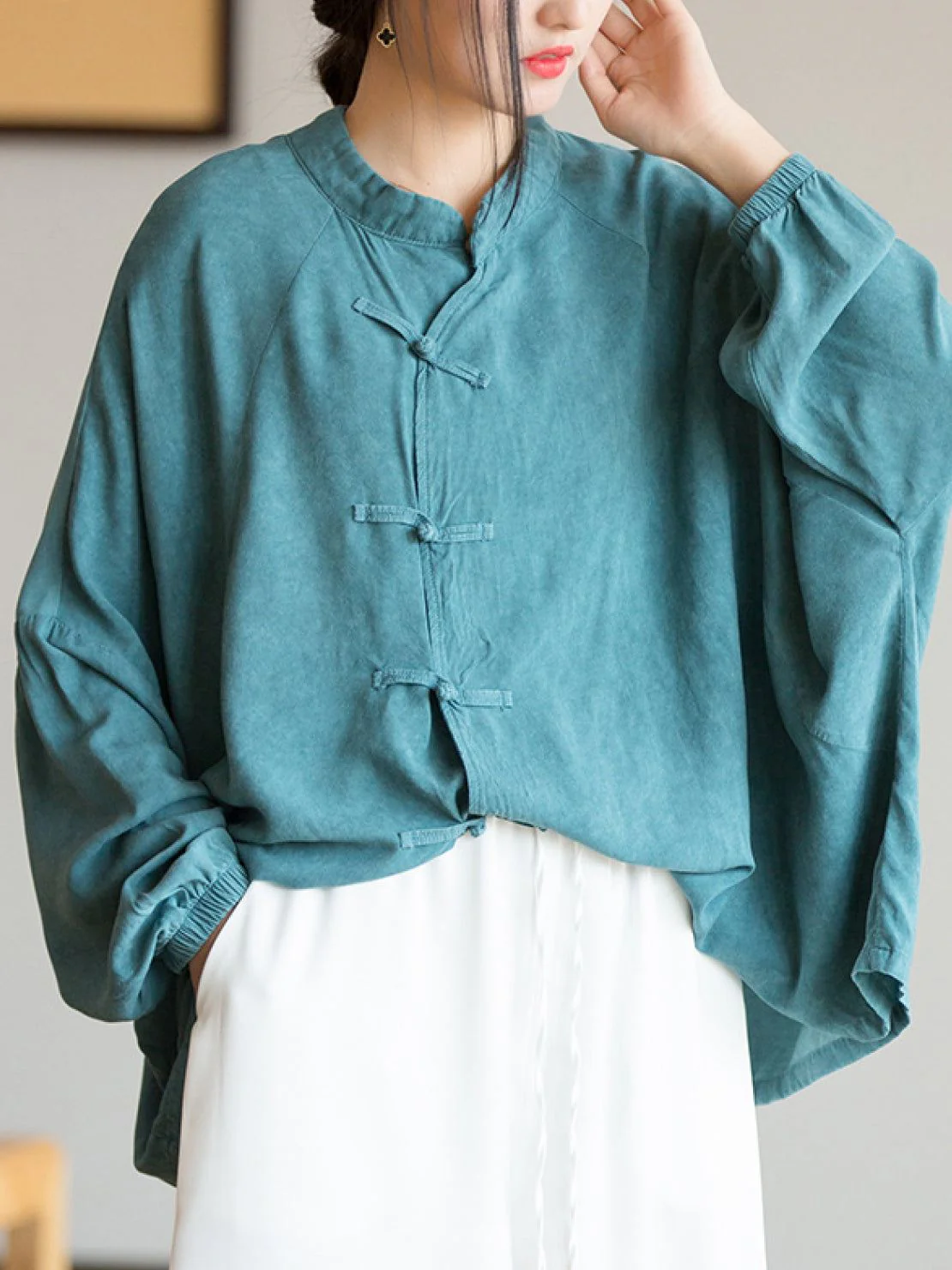Oversized Linen-Cotton Tang Knot Blouse - Image 5
