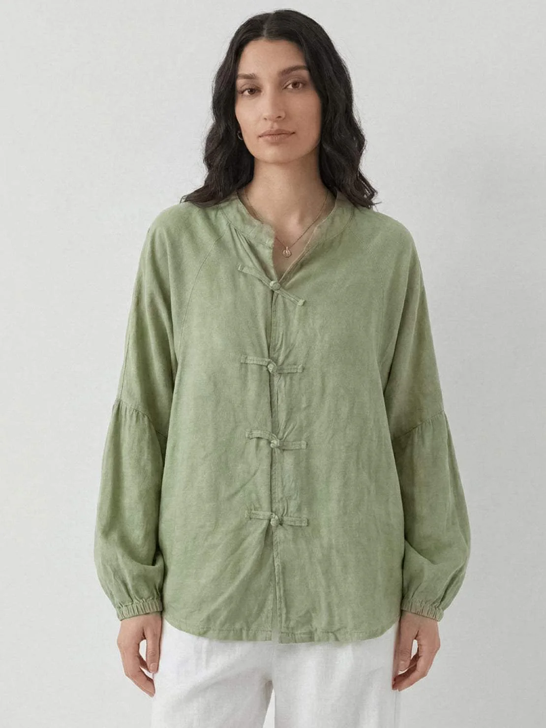 Oversized Linen-Cotton Tang Knot Blouse - Image 7