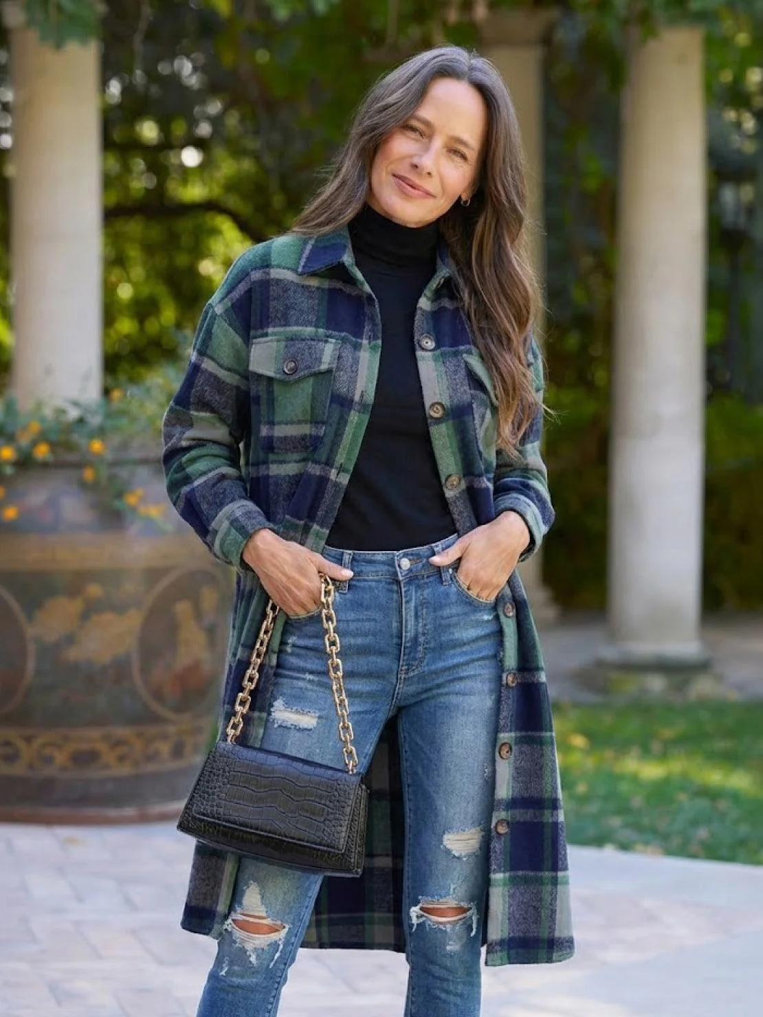 Oversized Long Plaid Shirt Jacket - Image 20