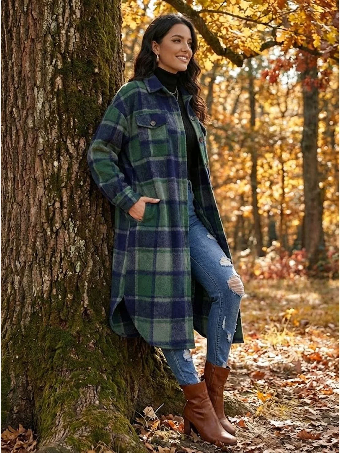 Oversized Long Plaid Shirt Jacket - Image 21