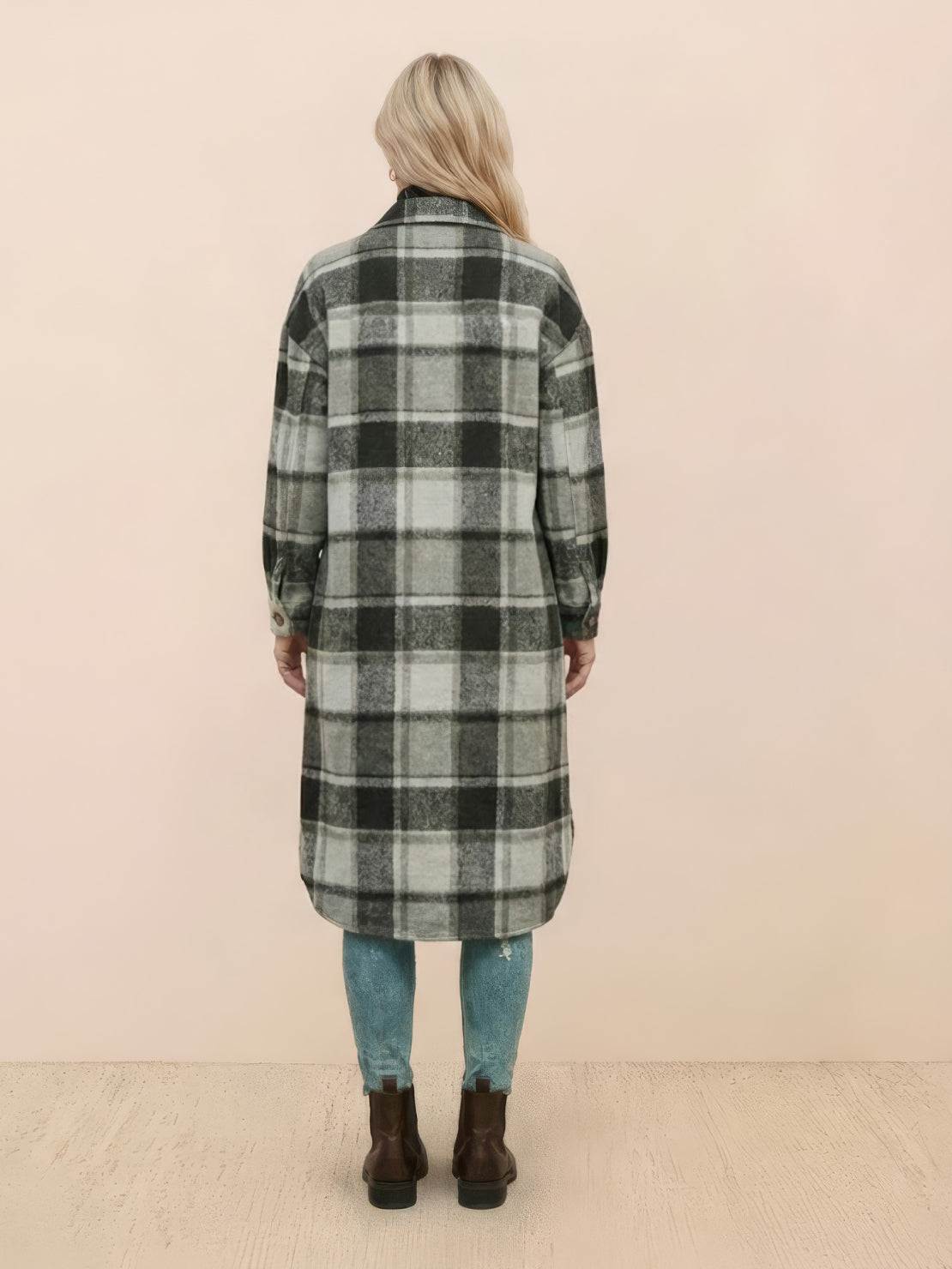 Oversized Long Plaid Shirt Jacket - Image 29