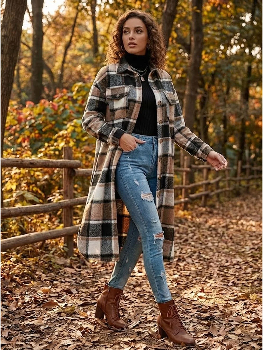 Oversized Long Plaid Shirt Jacket - Image 33