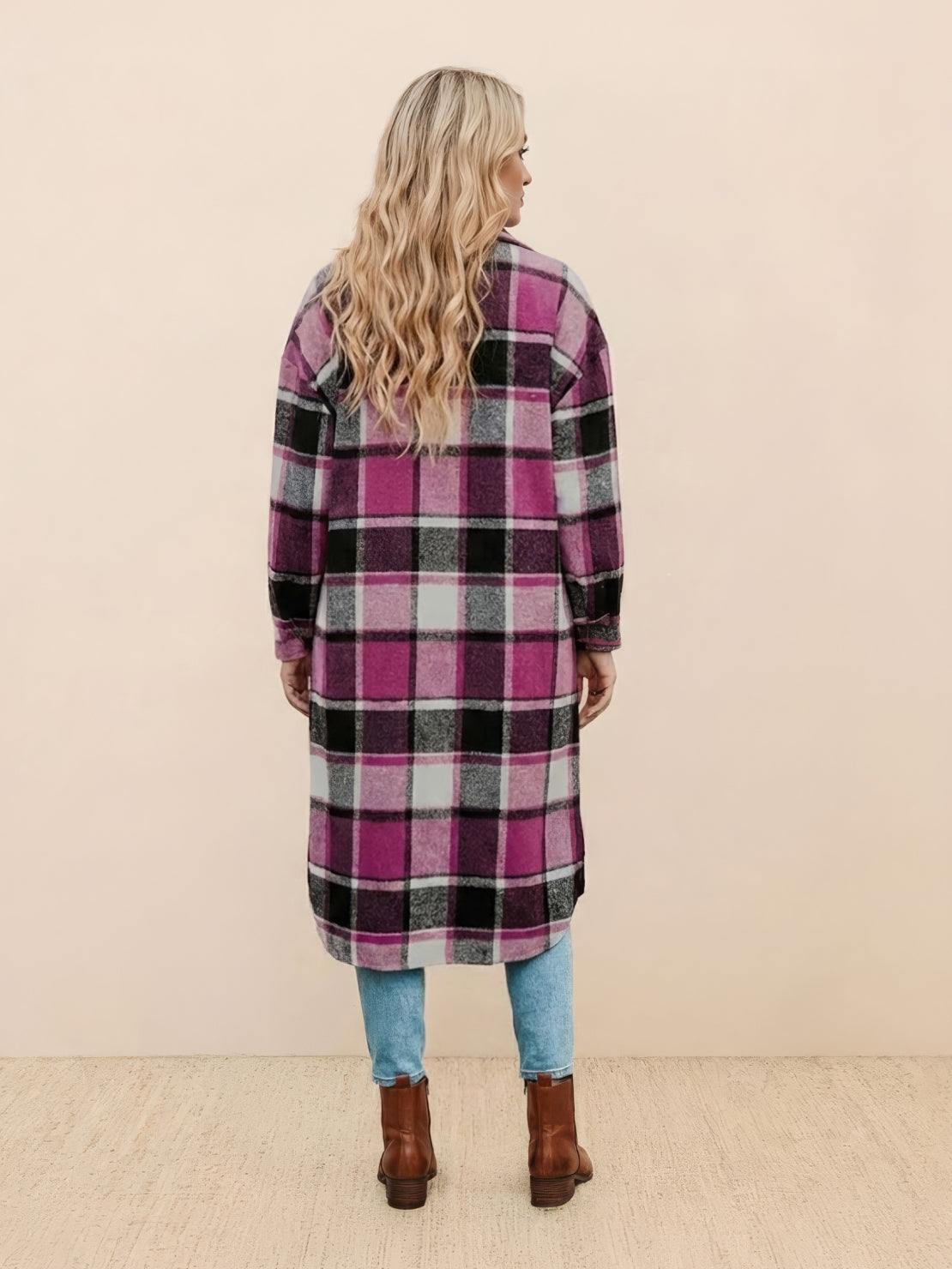 Oversized Long Plaid Shirt Jacket - Image 5