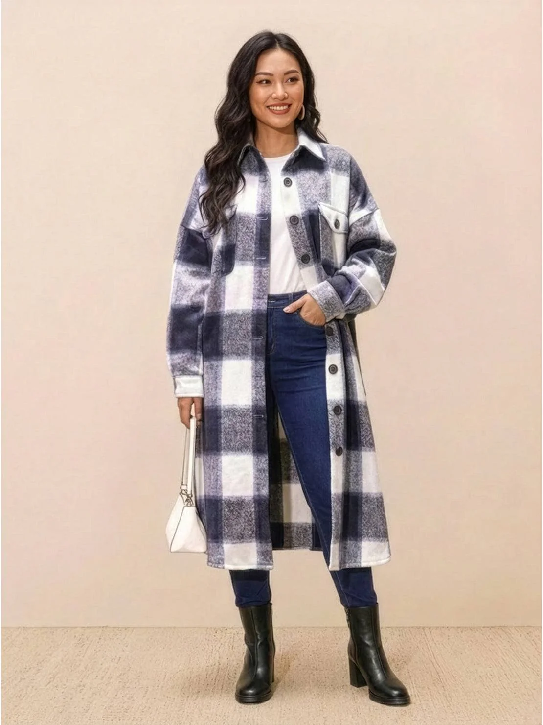 Oversized Long Plaid Shirt Jacket - Image 7
