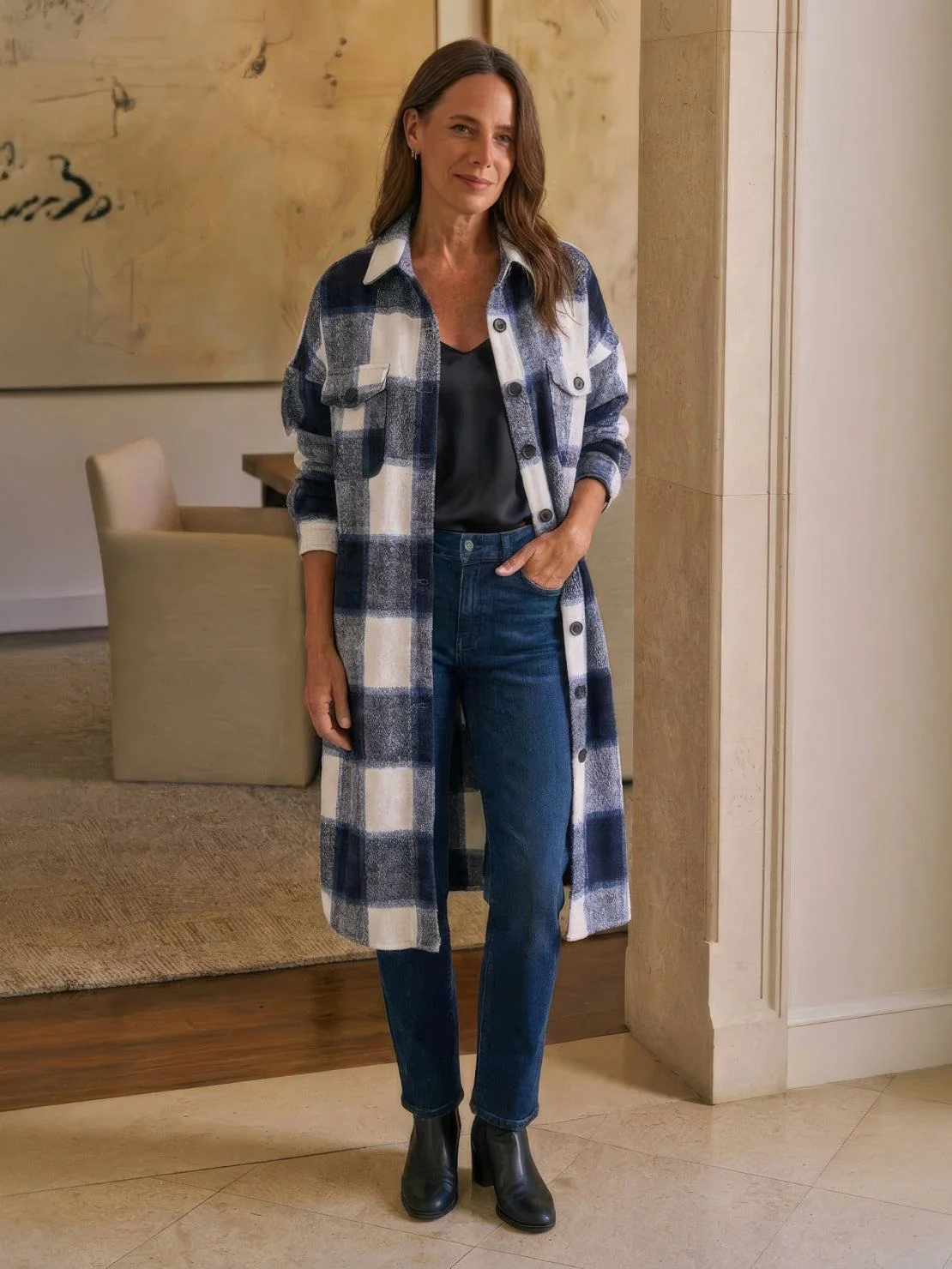 Oversized Long Plaid Shirt Jacket - Image 8