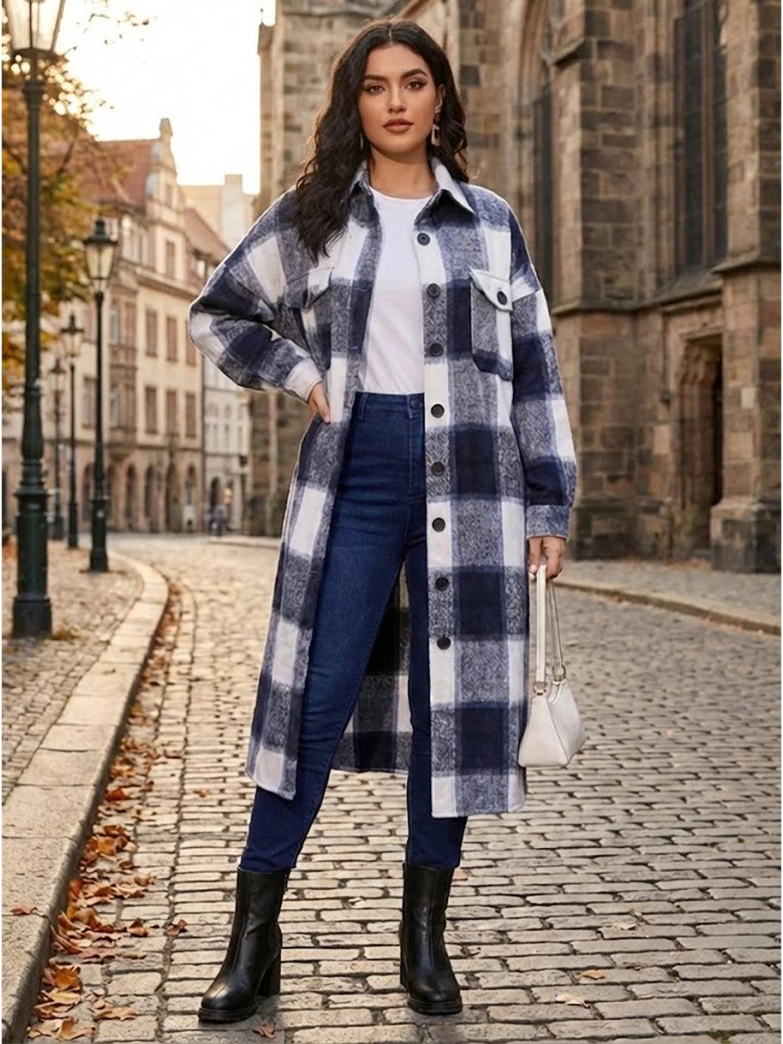 Oversized Long Plaid Shirt Jacket - Image 9