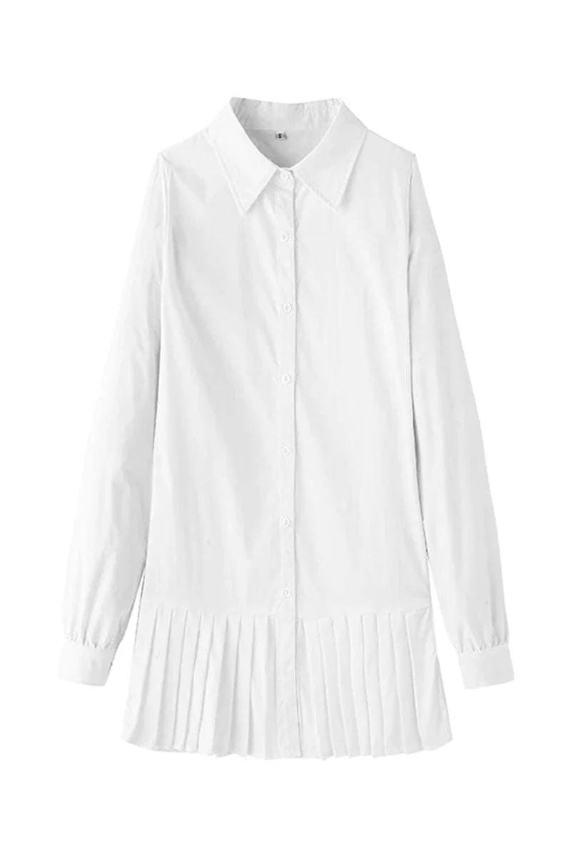 Pleated Fashion Plain Shirt Dress - Image 4