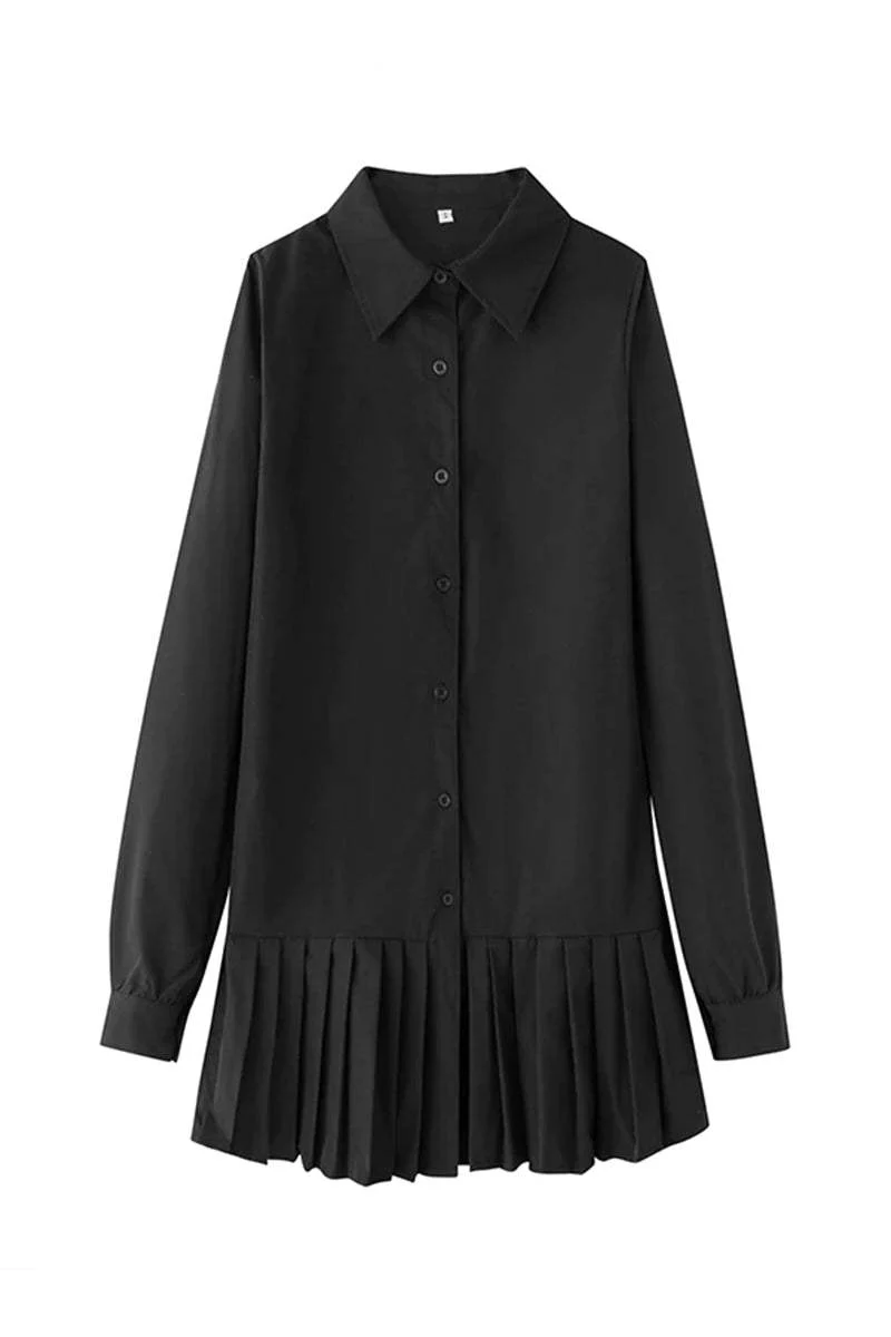 Pleated Fashion Plain Shirt Dress - Image 6