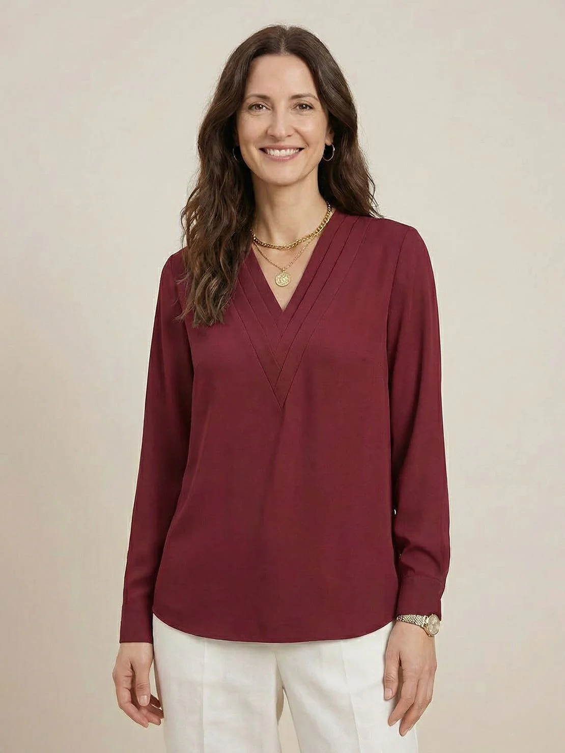Pleated V-Neck Long-Sleeve - Image 13