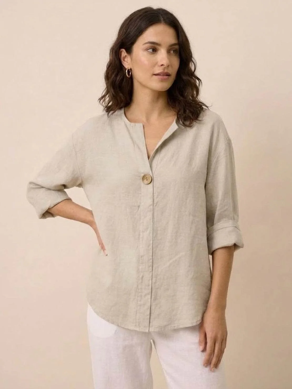 Pure Linen Age-Defying Button Detail Shirt - Image 11
