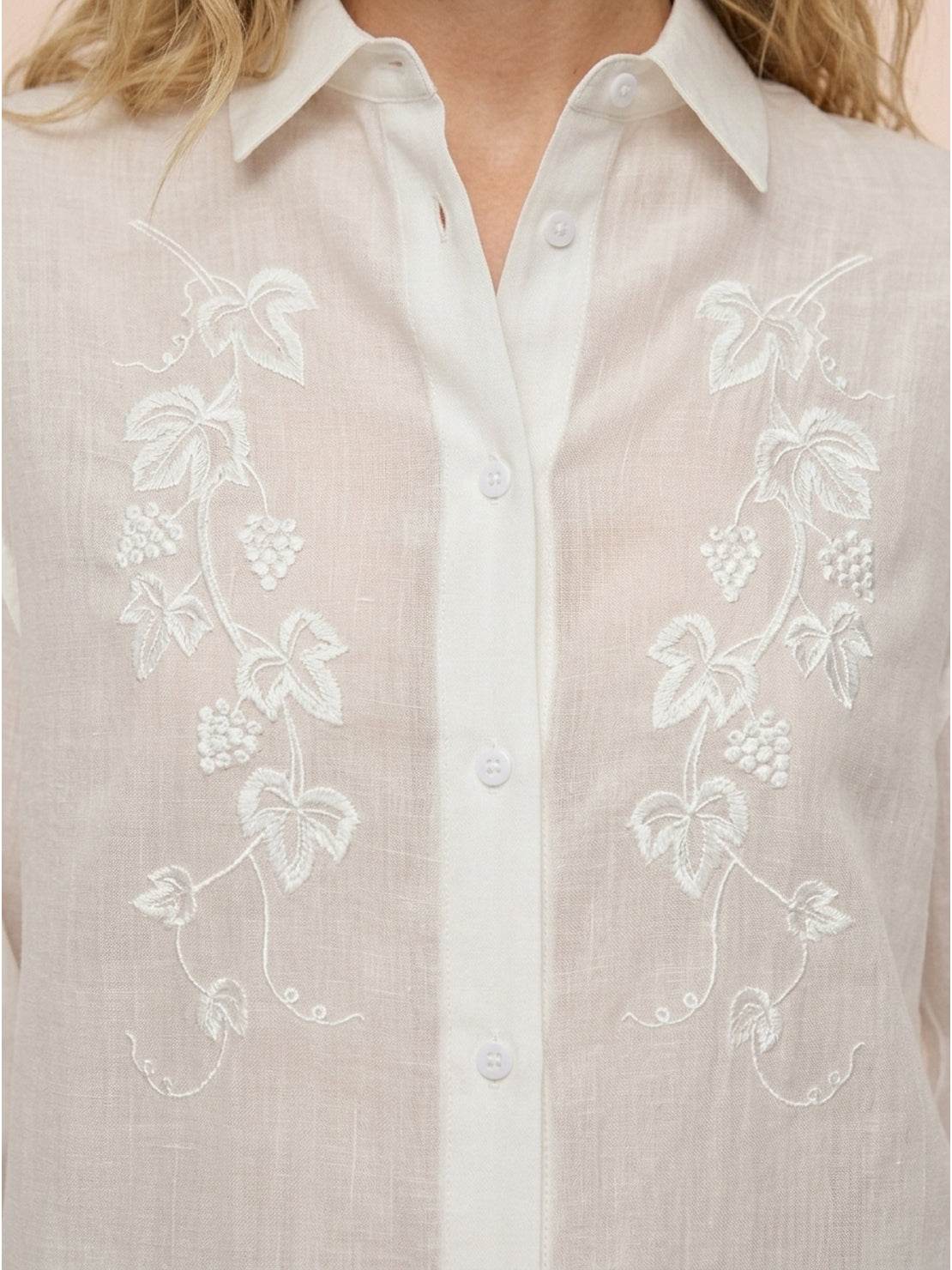 Ramie Linen-Lyocell Embroidered Shirt - Image 10
