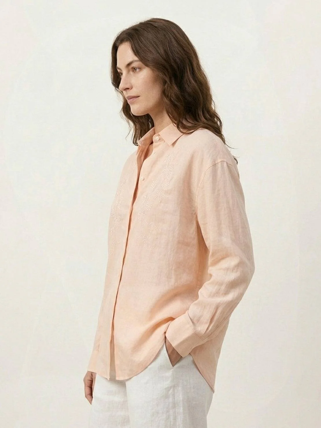 Ramie Linen-Lyocell Embroidered Shirt - Image 3