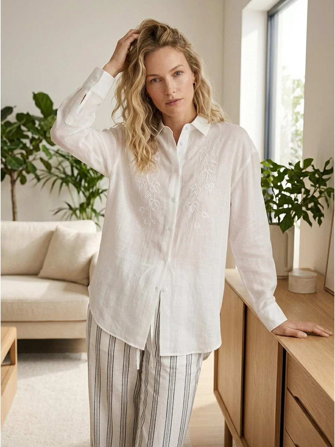 Ramie Linen-Lyocell Embroidered Shirt - Image 7